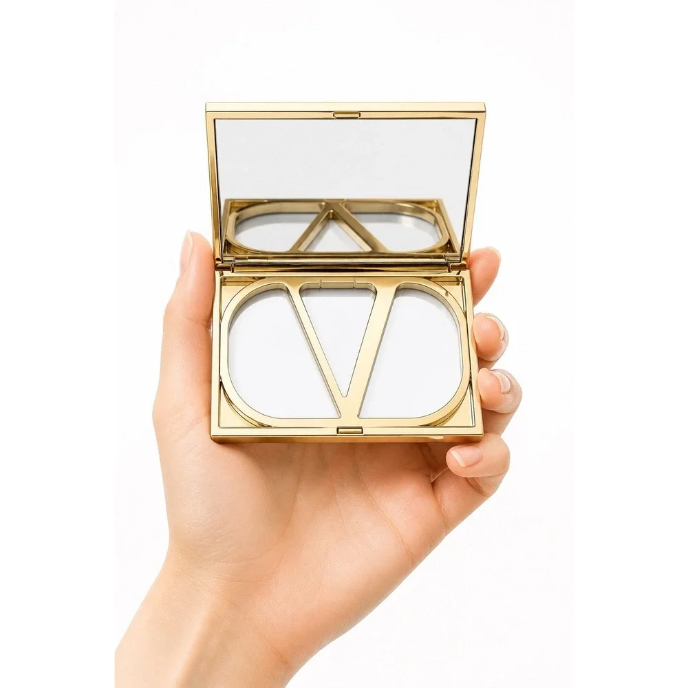 Valentino Beauty Gold V Logo Folding Compact Makeup Mirror Travel Pocket